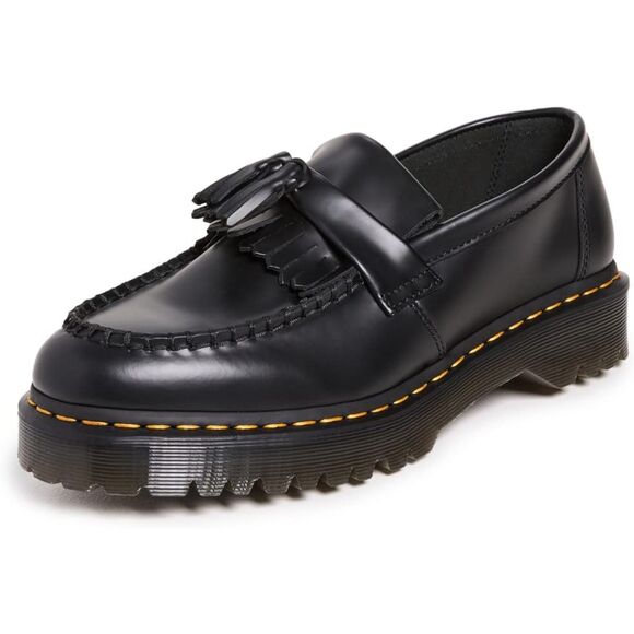 Dr. Marten's / Adrian Black Smooth Leather Tassel / Boho Goth Style - Picture 1 of 5